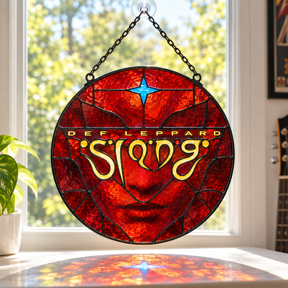 Def Leppard Suncatcher, 9 Album Stained Glass Window Hanging, Hysteria Pyromania Classic Rock Gift