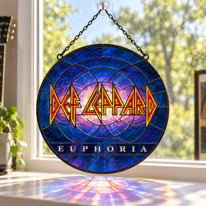Def Leppard Suncatcher, 9 Album Stained Glass Window Hanging, Hysteria Pyromania Classic Rock Gift