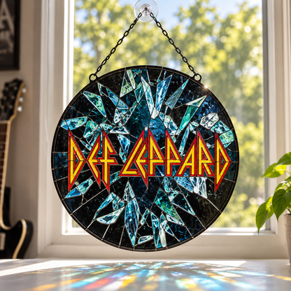Def Leppard Suncatcher, 9 Album Stained Glass Window Hanging, Hysteria Pyromania Classic Rock Gift