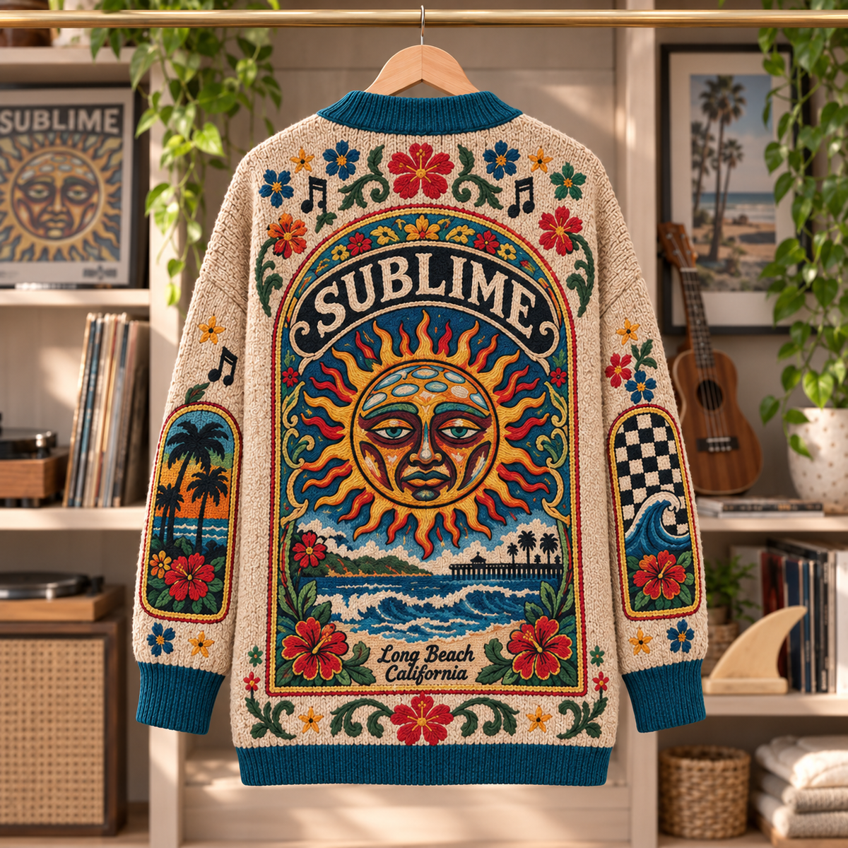 Sublime Patchwork Cardigan, 40oz to Freedom Santeria What I Got Knit Sweater, Vintage Ska Punk Surf Cardigan Gift
