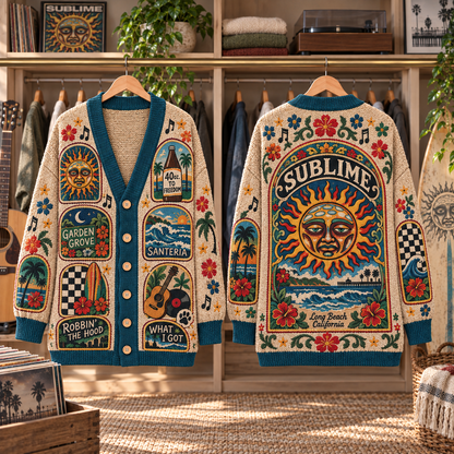 Sublime Patchwork Cardigan, 40oz to Freedom Santeria What I Got Knit Sweater, Vintage Ska Punk Surf Cardigan Gift