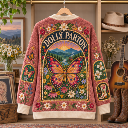 Dolly Parton Patchwork Cardigan, Jolene 9 to 5 Butterfly Knit Sweater, Country Music Floral Cardigan Gift