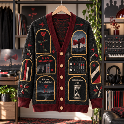 Depeche Mode Patchwork Cardigan, Violator Enjoy the Silence Memento Mori Knit Sweater, Gothic Synth Pop Cardigan Gift