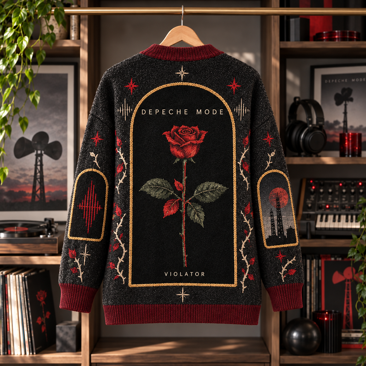 Depeche Mode Patchwork Cardigan, Violator Enjoy the Silence Memento Mori Knit Sweater, Gothic Synth Pop Cardigan Gift