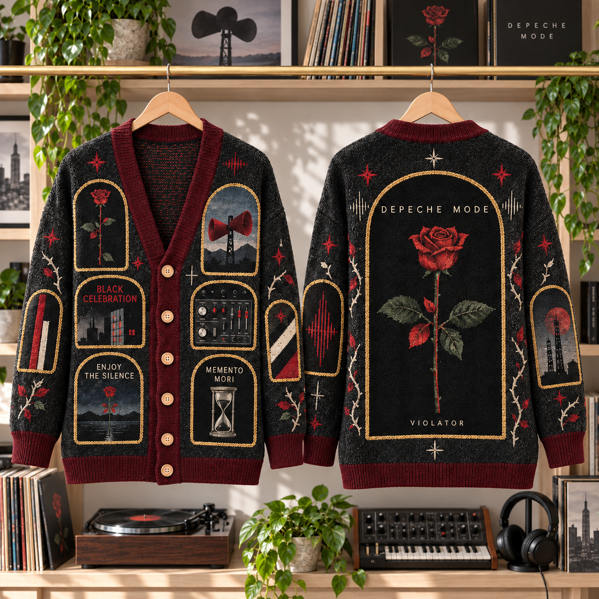 Depeche Mode Patchwork Cardigan, Violator Enjoy the Silence Memento Mori Knit Sweater, Gothic Synth Pop Cardigan Gift