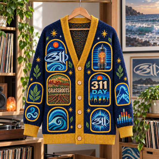 311 Patchwork Cardigan, Grassroots 311 Day Knit Sweater, Alternative Rock Reggae Fusion Vintage Cardigan Gift