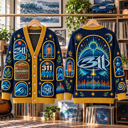 311 Patchwork Cardigan, Grassroots 311 Day Knit Sweater, Alternative Rock Reggae Fusion Vintage Cardigan Gift