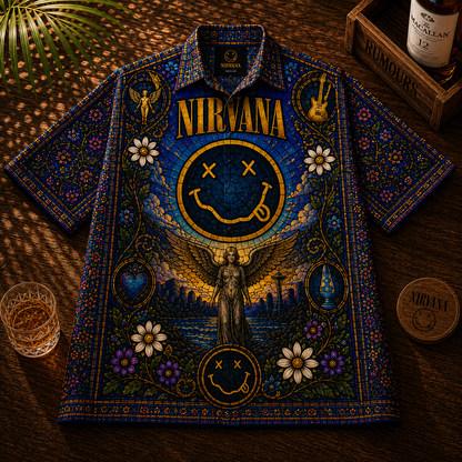 Nirvana  Stained Glass Hawaiian Shirt - Unisex Front Back In Utero Angel Button Up