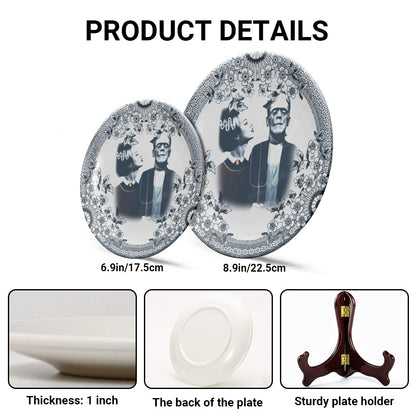 Vintage Horror Ceramic Plate – Frankenstein & Bride of Frankenstein