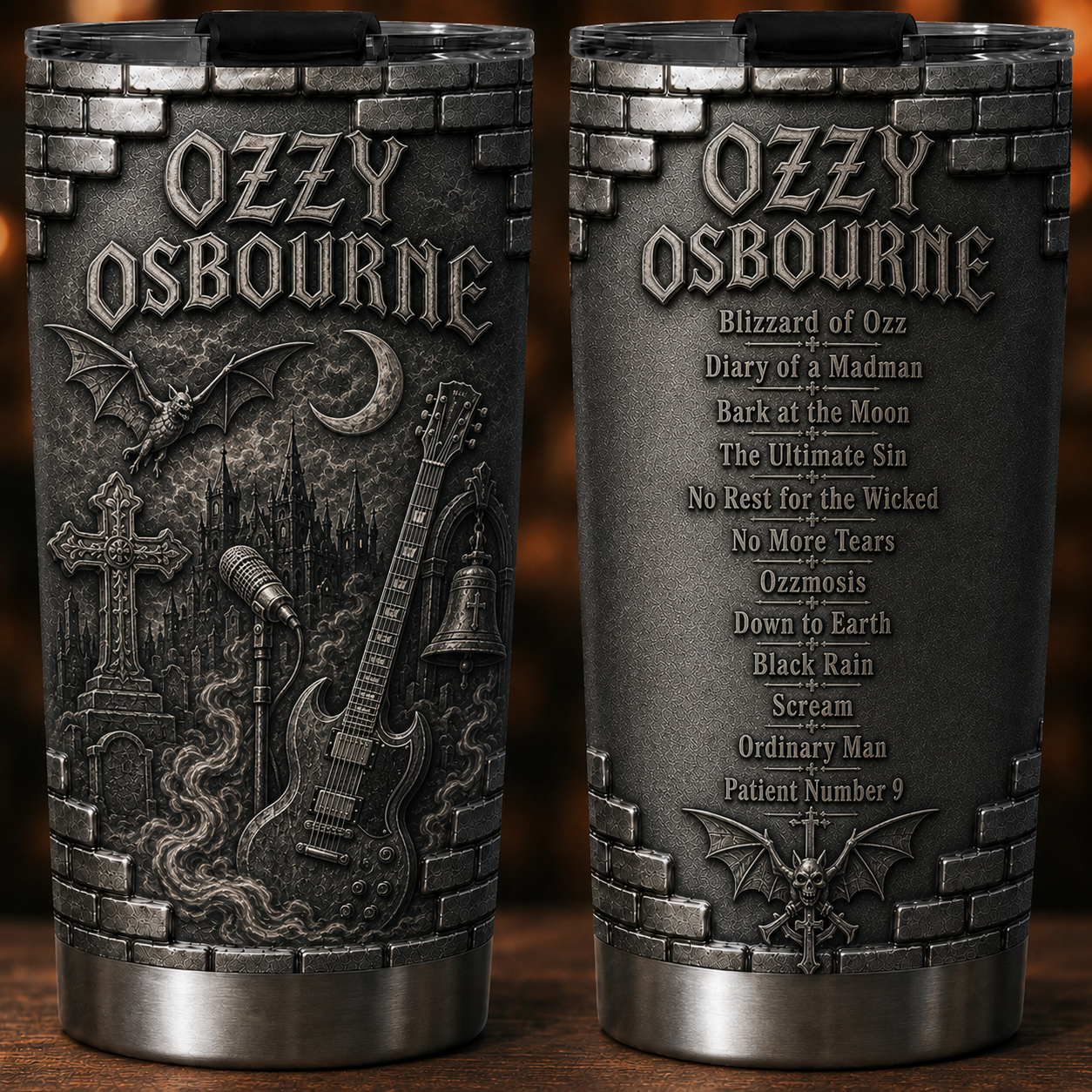 Ozzy Osbourne 3D Printed Stainless Steel Tumbler - Heavy Metal Album List Travel Mug