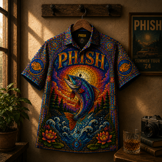 Phish Hawaiian Shirt - Unisex Jam Rock Rainbow Fish Summer Button Up