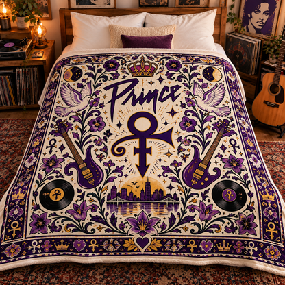Prince Sherpa Blanket – Purple Rain Inspired Fleece Throw, Love Symbol Music Decor, Retro Rock Gift for Prince Fans & Music Lovers