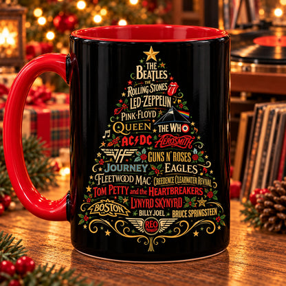 Classic Rock Christmas Tree Coffee Mug – Rock Band Fan Ceramic Cup Holiday Gift