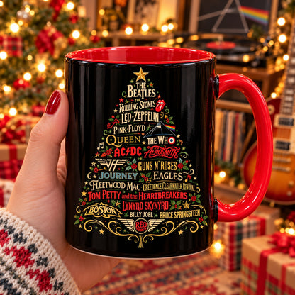 Classic Rock Christmas Tree Coffee Mug – Rock Band Fan Ceramic Cup Holiday Gift