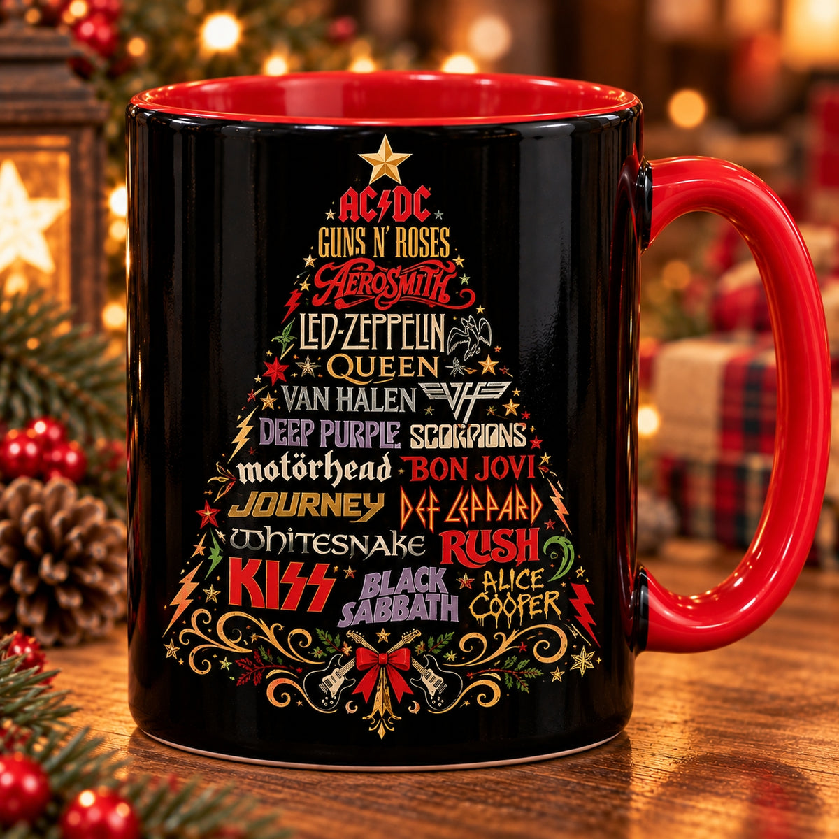Hard Rock & Heavy Metal Christmas Tree Mug – Rock Band Holiday Mug Fan Gift