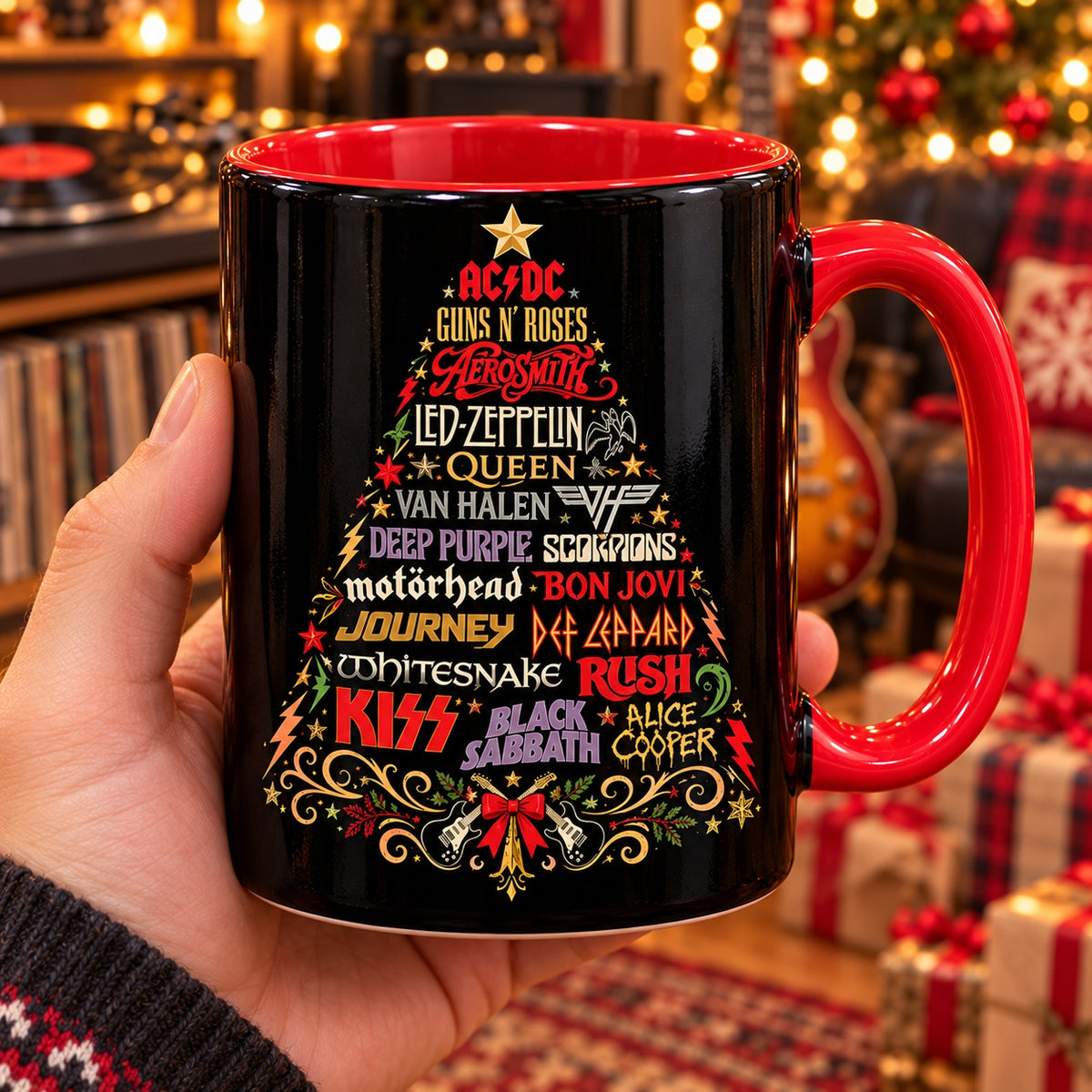 Hard Rock & Heavy Metal Christmas Tree Mug – Rock Band Holiday Mug Fan Gift