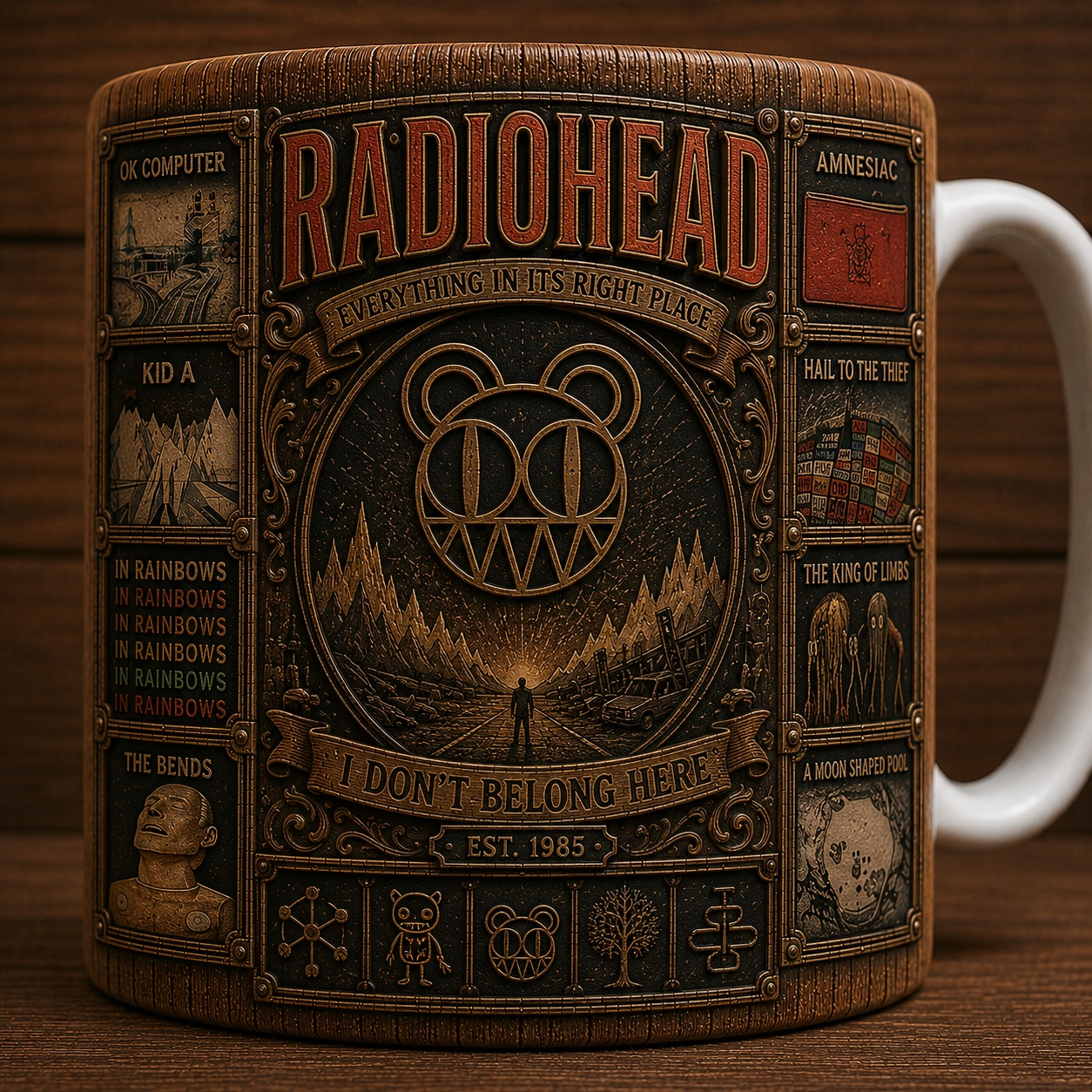 Radiohead Mug, Vintage Alternative Rock Coffee Mug, Everything In Its Right Place Ceramic Cup, OK Computer Fan Gift, Indie Rock Mug