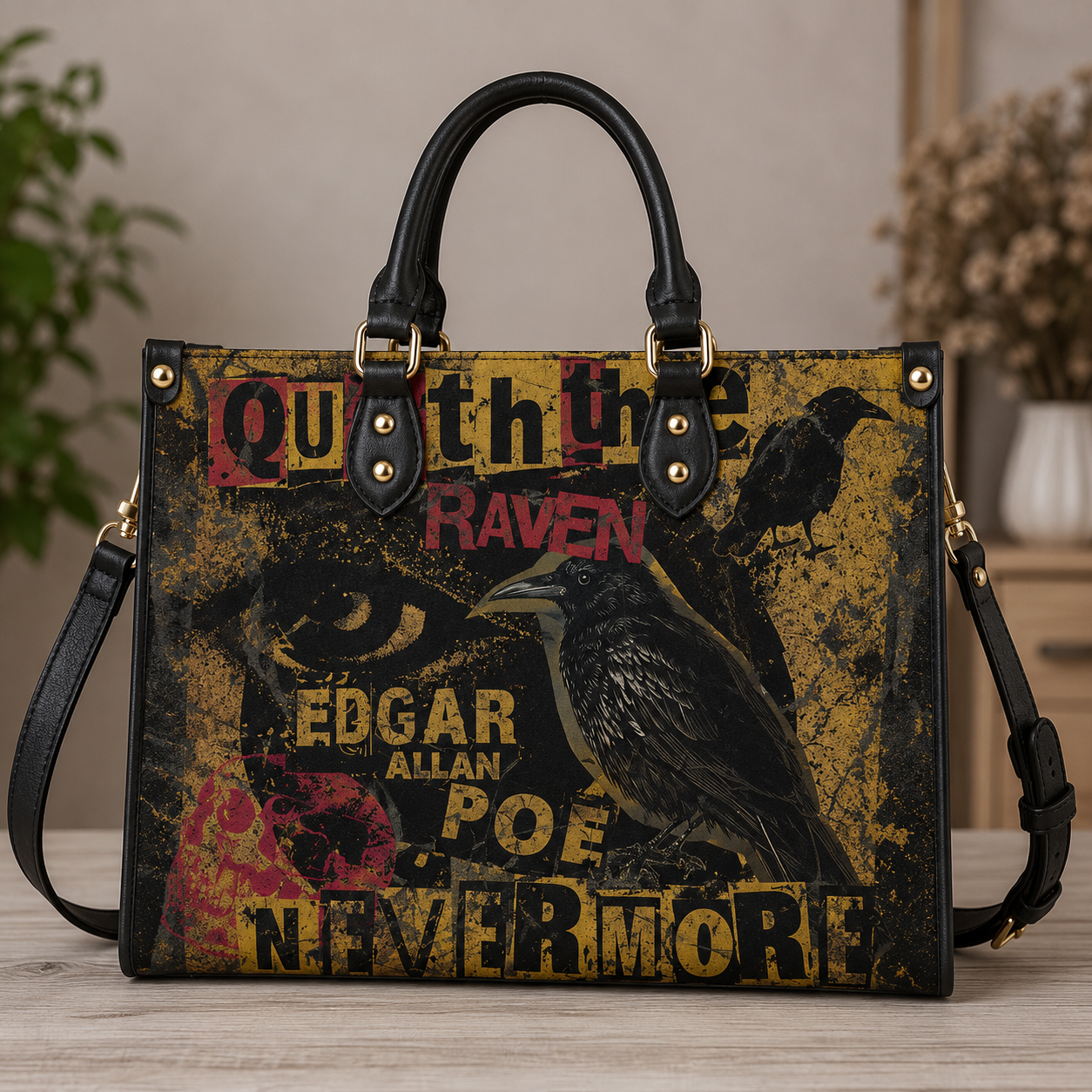 Edgar Allan Poe Nevermore Raven Tote Bag, Hand Bag and Wallet Set – Nevermore Literary Shoulder Handbag, Dark Academia Book Lover Gift