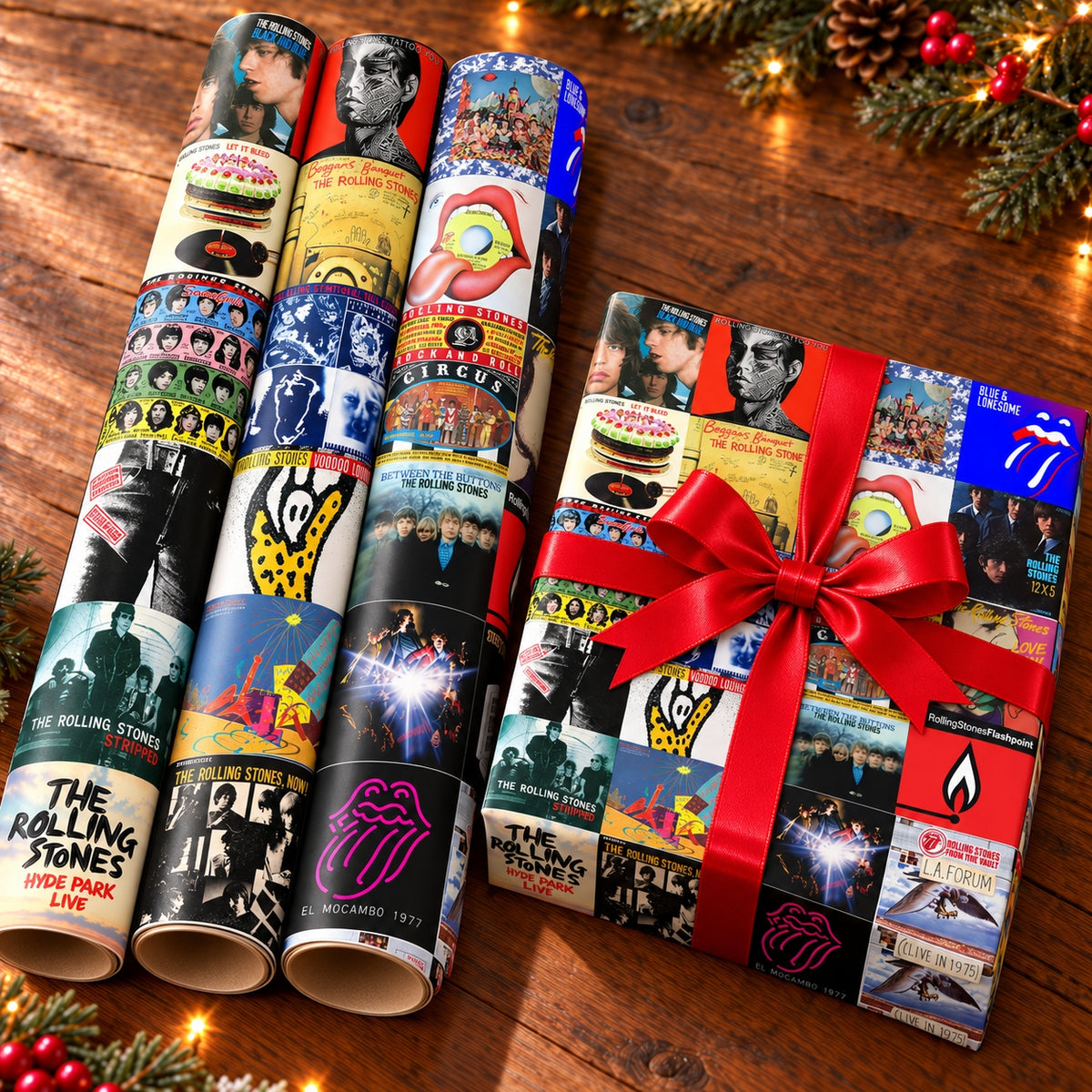 The Rolling Stones Album Covers Wrapping Paper, Classic Rock Band Gift Wrap For Fan