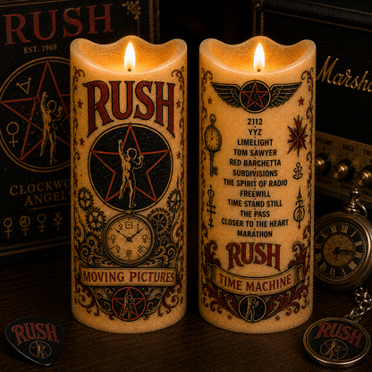 Rush LED Flameless Candle – Punk Rock Music Decorative Candle with Warm Flickering Light