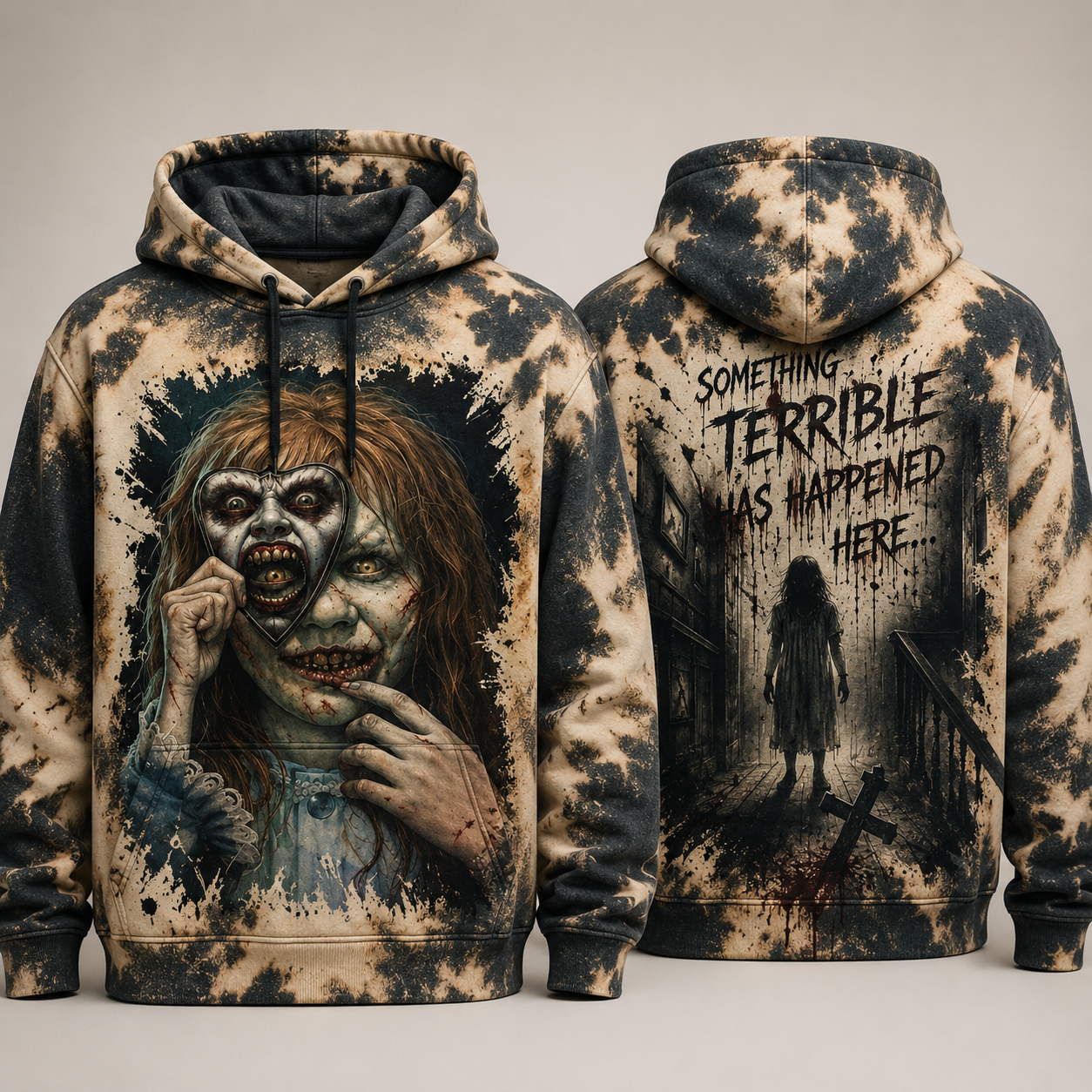 The Exorcist Horror Hoodie – Creepy Demon Girl Halloween All Over Print Hoodie, Haunted House Gothic Sweatshirt, Spooky Horror Gift