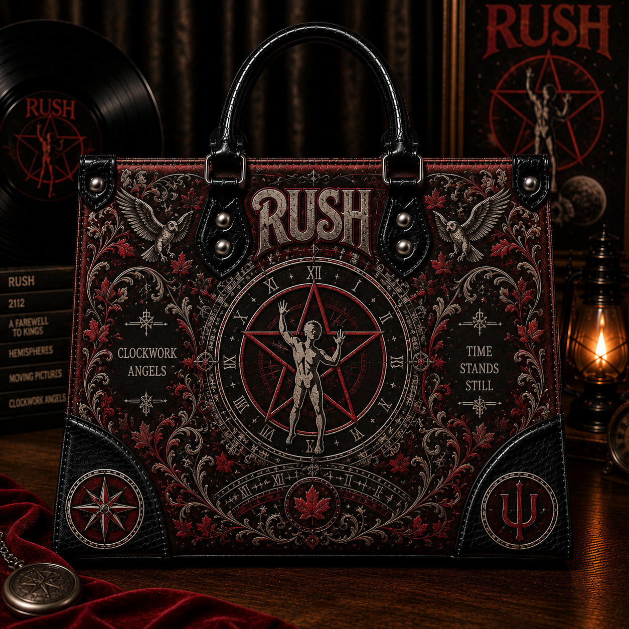 Rush Handbag Tote Bag & Wallet Set, Vintage Music Lover Purse Set, Retro Pop Band Leather Bag, Matching Wallet Gift