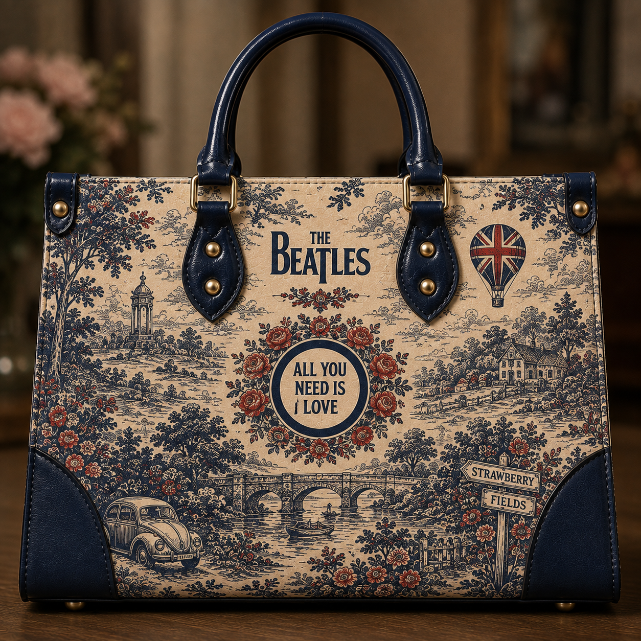 The Beatles Handbag Tote Bag & Wallet Set, Vintage Music Lover Purse Set, Retro Pop Band Leather Bag, Matching Wallet Gift