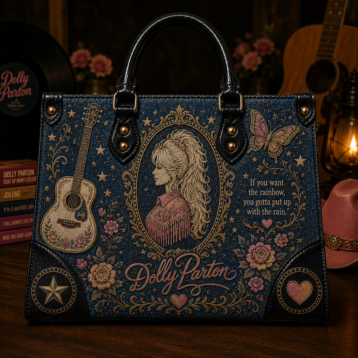 Dolly Parton Handbag Tote Bag & Wallet Set, Country Music Leather Purse Set, Floral Western Handbag, Matching Tote & Wallet Gift for Dolly Parton Fans