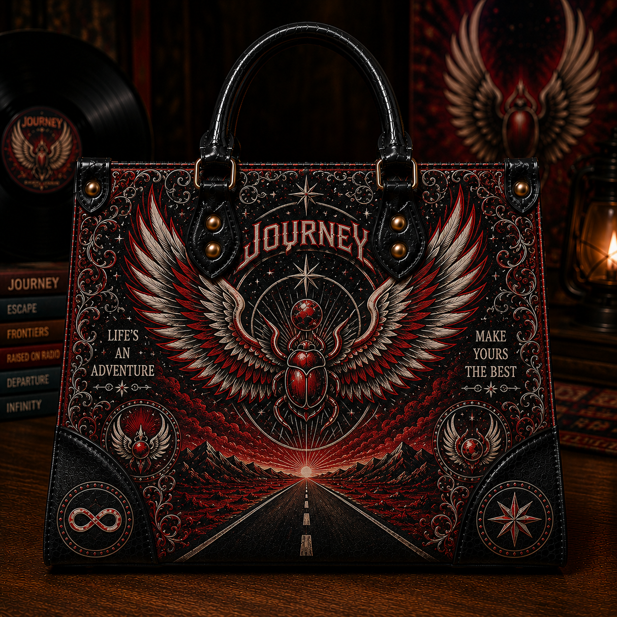 Journey Leather Handbag Tote Bag & Wallet Set, Rock Band Inspired Shoulder Purse, Gothic Travel Tote, Gift for Journey Fans