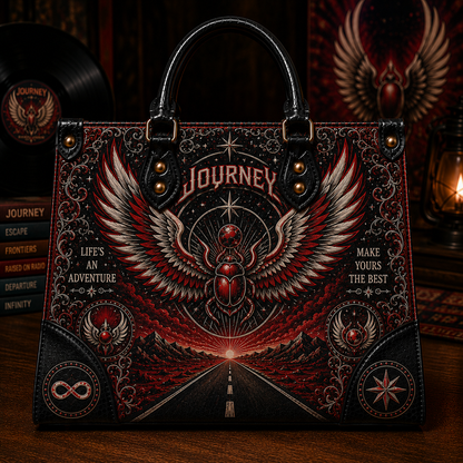 Journey Leather Handbag Tote Bag & Wallet Set, Rock Band Inspired Shoulder Purse, Gothic Travel Tote, Gift for Journey Fans