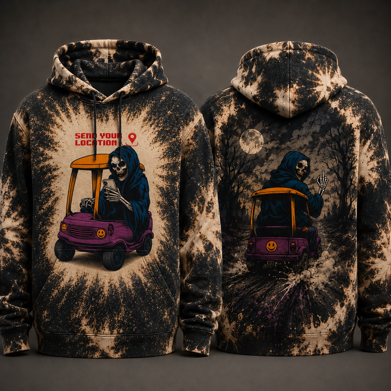 Funny GhostFace Golf Cart Hoodie – "Send Your Location" Halloween All Over Print Hoodie,  Spooky Hooded Sweatshirt