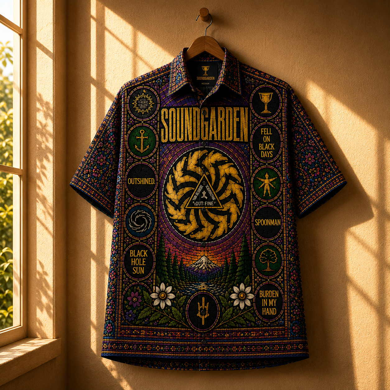 Soundgarden Hawaiian Shirt - Unisex Front Back Stained Glass Badmotorfinger Button Up