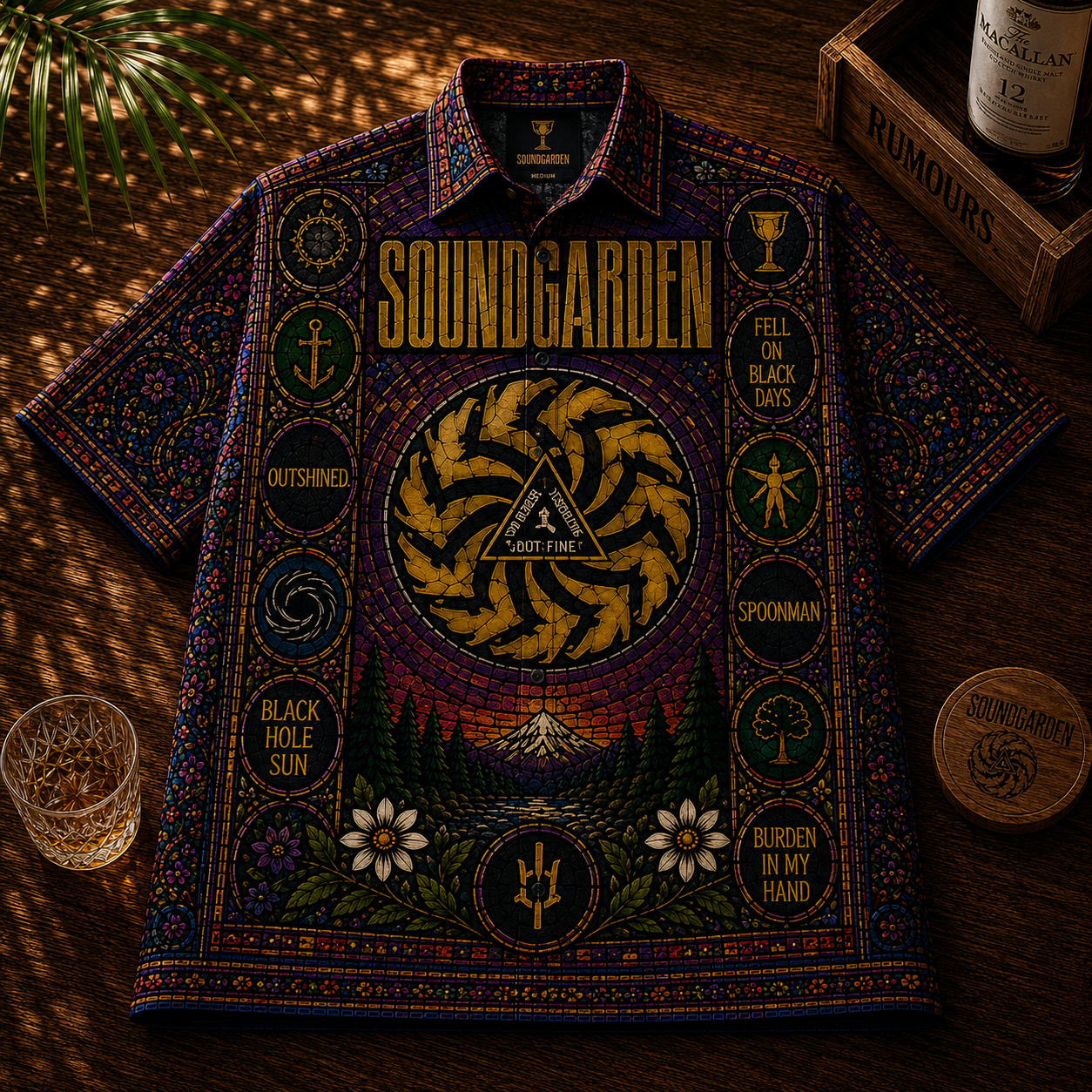 Soundgarden Hawaiian Shirt - Unisex Front Back Stained Glass Badmotorfinger Button Up