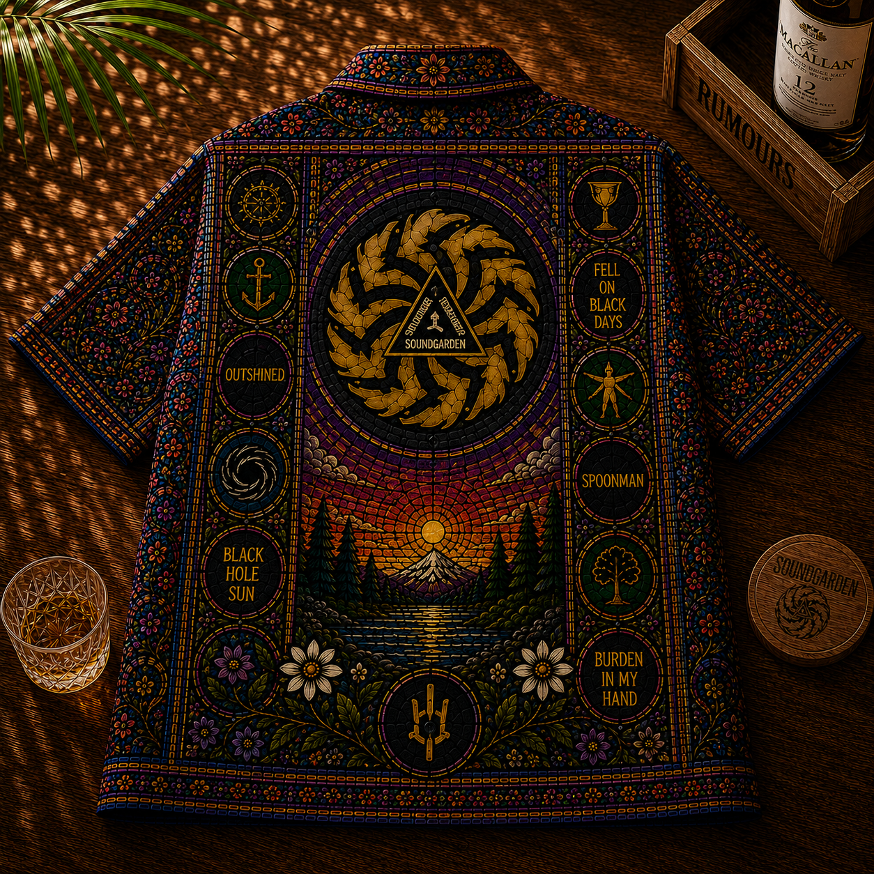 Soundgarden Hawaiian Shirt - Unisex Front Back Stained Glass Badmotorfinger Button Up