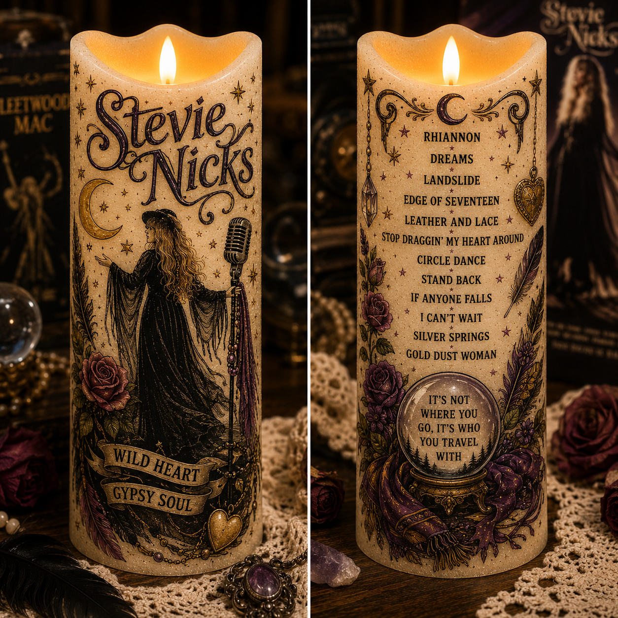 Stevie Nicks Flameless LED Candle, Fleetwood Mac Fan Gift, Boho Witchy LED Candle, Classic Rock Decor, Battery Operated Candle