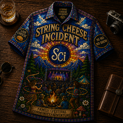 The String Cheese Incident Hawaiian Shirt - Unisex Stained Glass SCI Bonfire Button Up