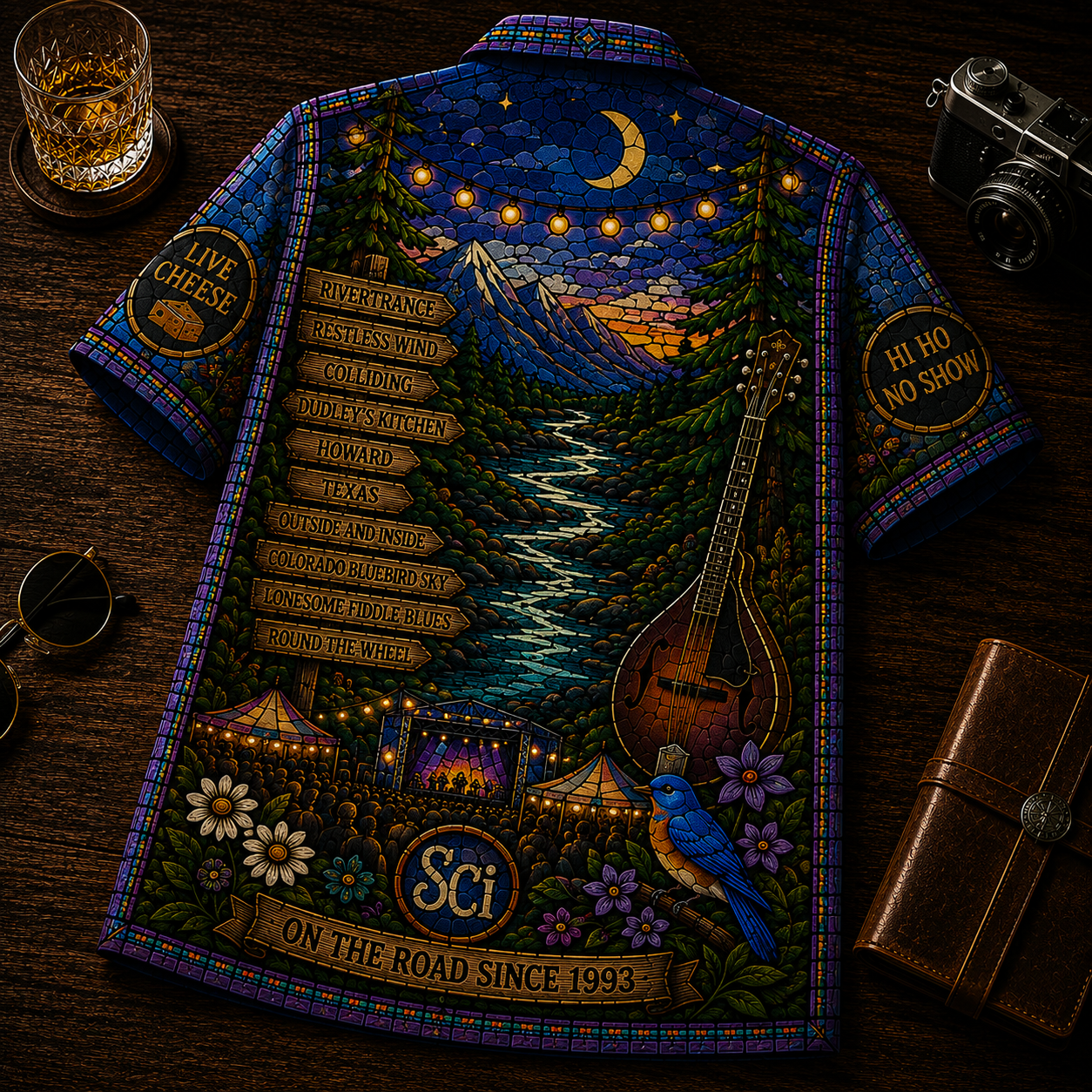 The String Cheese Incident Hawaiian Shirt - Unisex Stained Glass SCI Bonfire Button Up