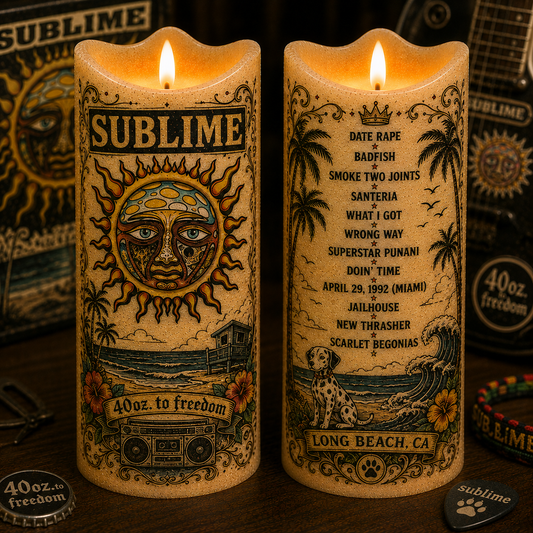 Sublime Flameless LED Candle, Reggae Rock Fan Gift, Long Beach Music LED Candle, Beach Decor, Battery Operated Candle
