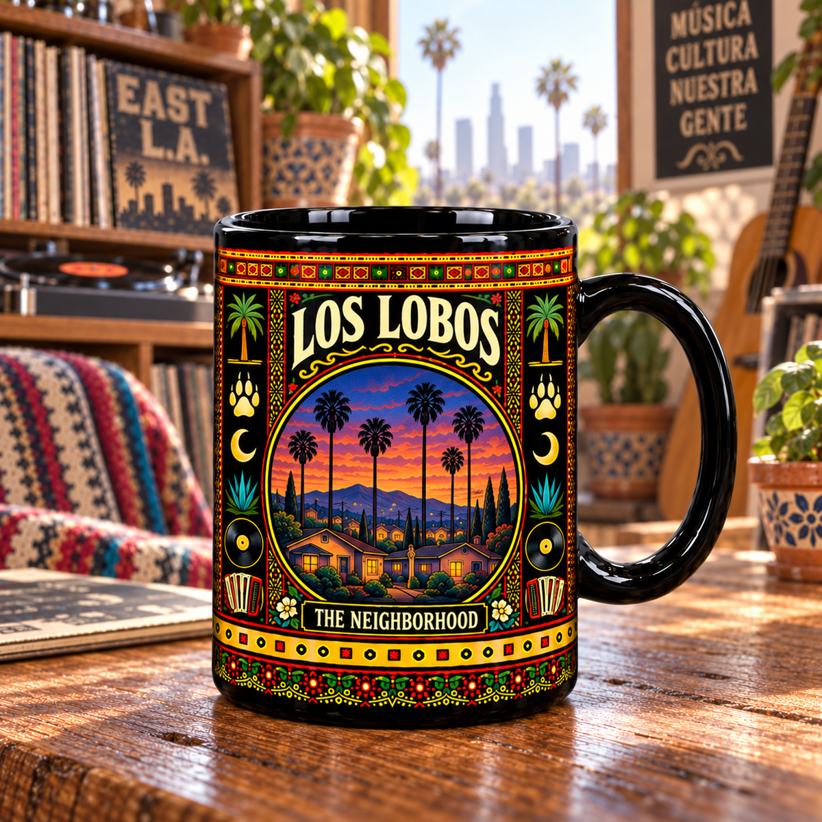 Los Lobos Mug, By the Light of the Moon The Neighborhood Ceramic Coffee Mug, Chicano Rock Music Gift