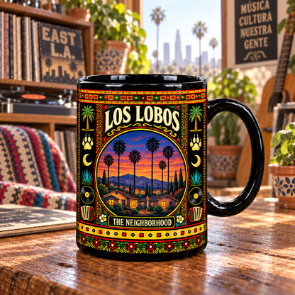 Los Lobos Mug, By the Light of the Moon The Neighborhood Ceramic Coffee Mug, Chicano Rock Music Gift
