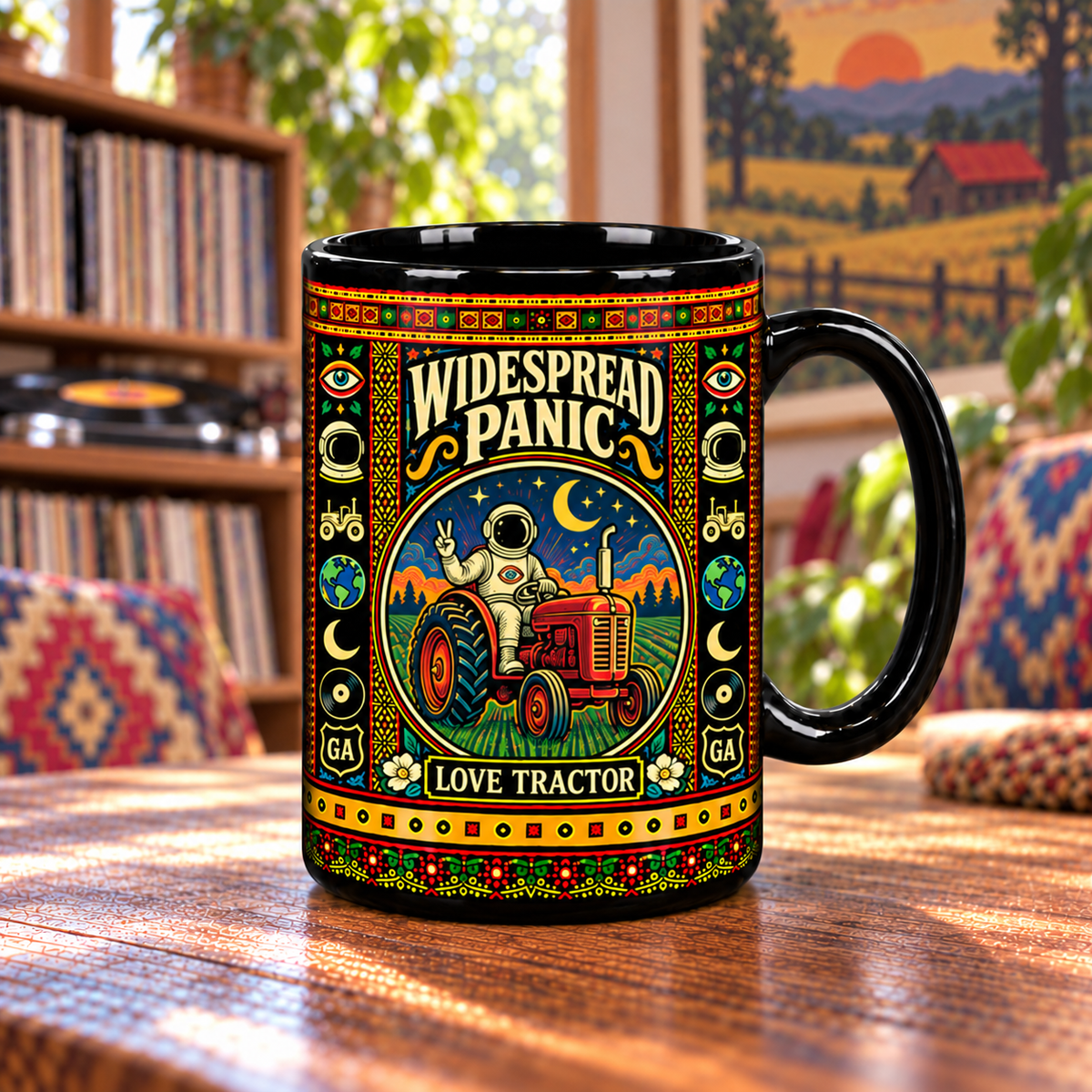 Widespread Panic Mug, WSMFP Love Tractor Ceramic Coffee Mug, Psychedelic Jam Band Music Gift
