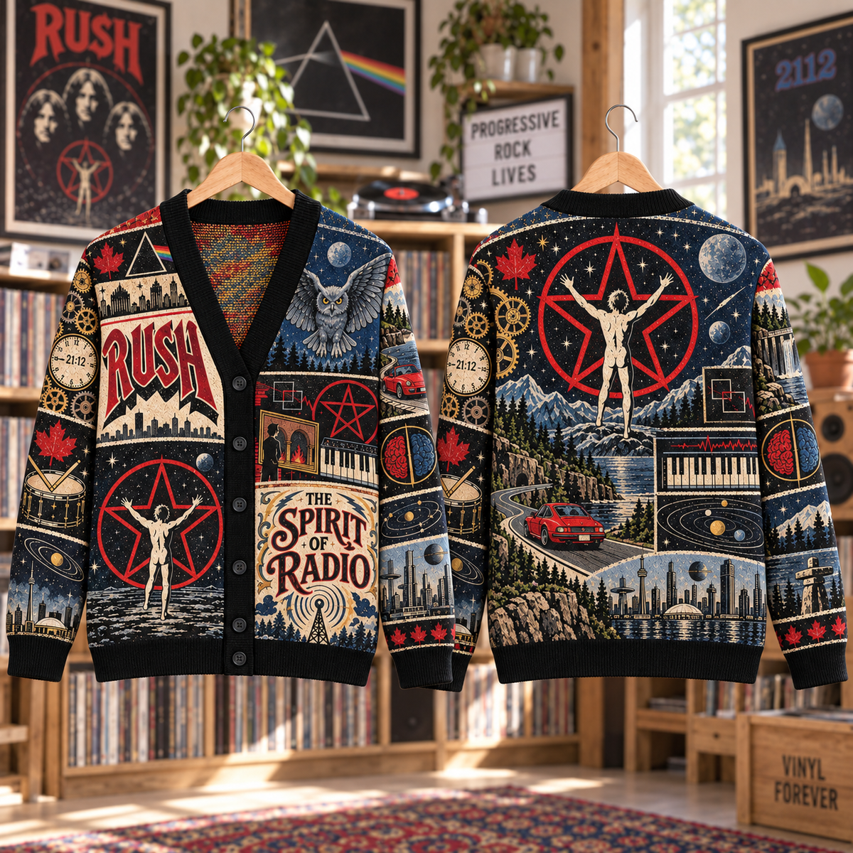 Rush Wool Cardigan, 2112 Spirit of Radio Patchwork Knit Sweater, Vintage Progressive Rock Band Gift
