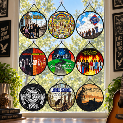 Lynyrd Skynyrd Suncatcher, 9 Album Stained Glass Window Hanging, Southern Rock Music Gift