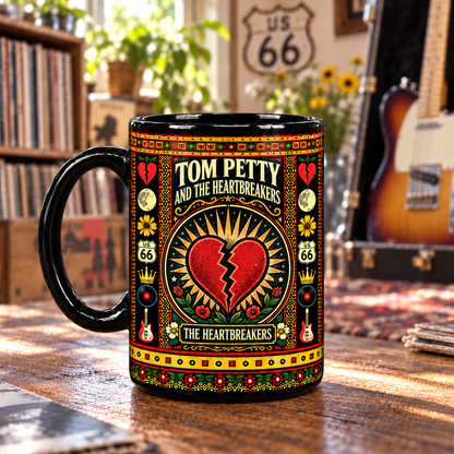 Tom Petty and the Heartbreakers Mug, Wildflowers Broken Heart Route 66 Ceramic Coffee Mug, Classic Rock Music Gift