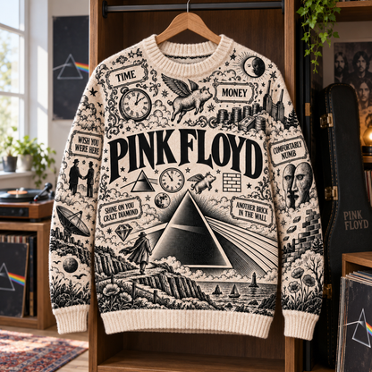 Pink Floyd Wool Sweater, Dark Side of the Moon Graphic Knit Jumper, The Wall Vintage Rock Sweater, Retro Progressive Rock Fan Gift