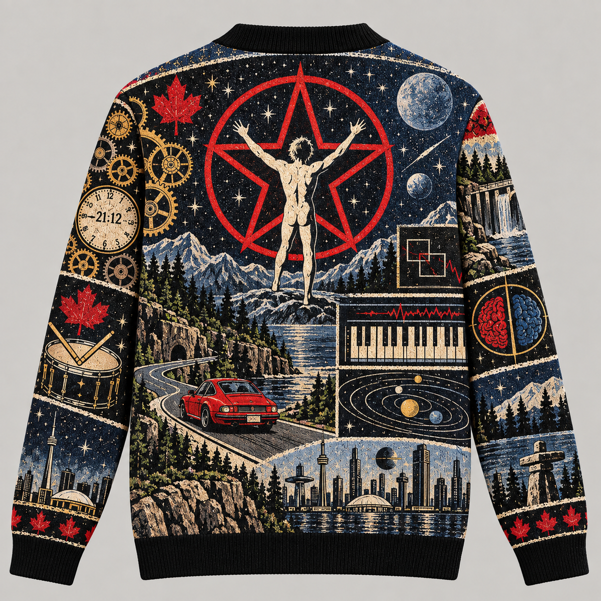 Rush Wool Cardigan, 2112 Spirit of Radio Patchwork Knit Sweater, Vintage Progressive Rock Band Gift