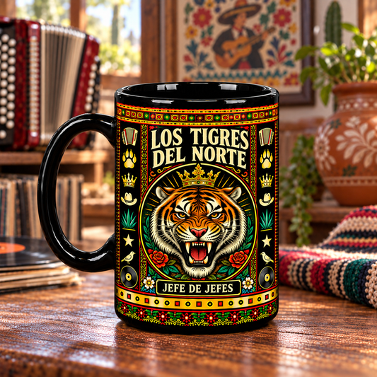 Los Tigres del Norte Mug, Jefe de Jefes Jaula de Oro Ceramic Coffee Mug, Norteño Mexican Music Gift