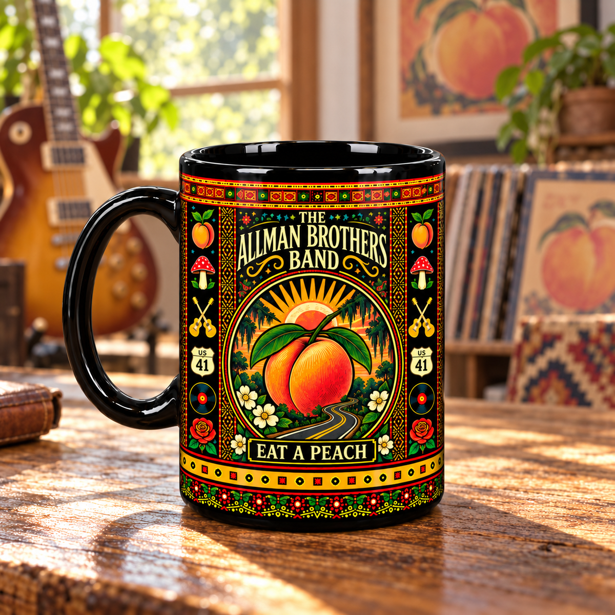 The Allman Brothers Band Mug, Eat a Peach Dreams Ceramic Coffee Mug, Southern Rock Music Gift
