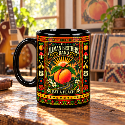 The Allman Brothers Band Mug, Eat a Peach Dreams Ceramic Coffee Mug, Southern Rock Music Gift