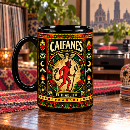 Caifanes Mug, El Diablito Ceramic Coffee Mug, Mexican Rock en Español Folk Art Music Gift
